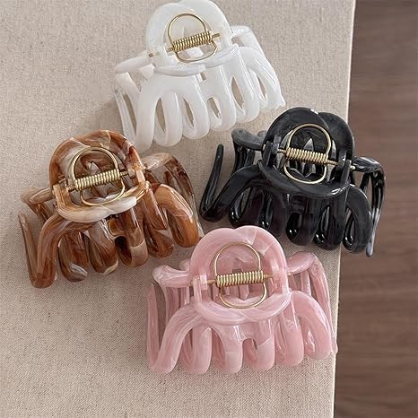 طقم بنس شعر اكريليك شيك وردة بلمسة دهبي