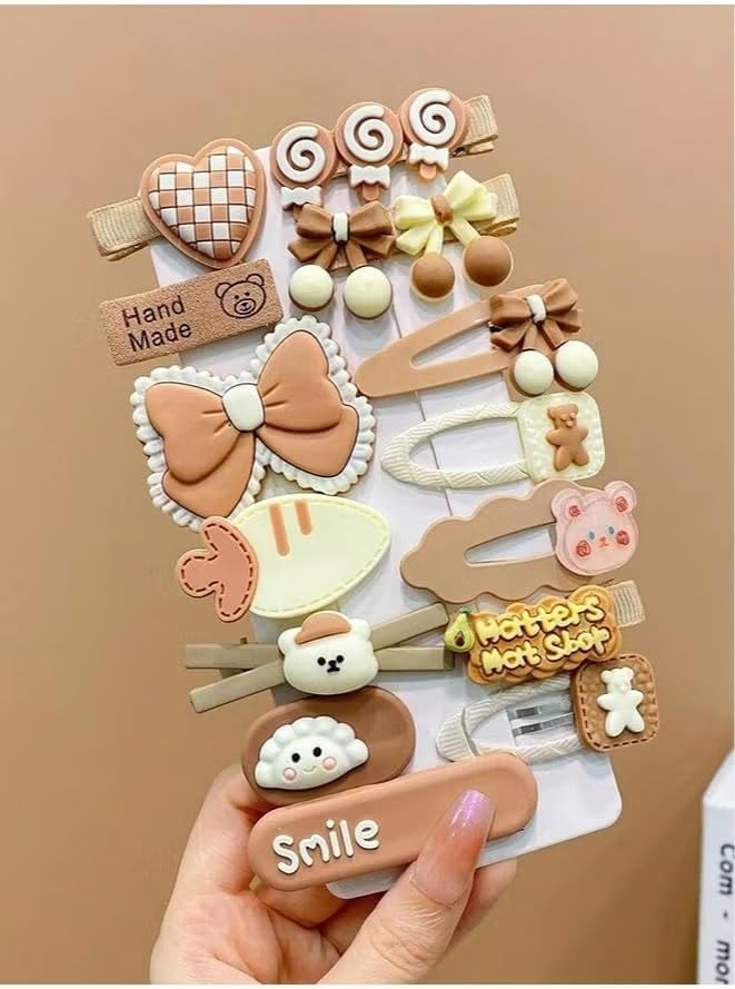 طقم 10 مشابك شعر بني مريحة للبنات