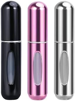 طقم 3 زجاجات عطر 5 مل ألوان أسود وفضي وبينك