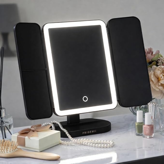 مراية مكياج LED ثلاثية الجوانب بـ3 أوضاع إضاءة