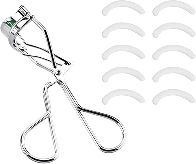 مكبس رموش فضي مع 10 قطع سيليكون احتياطي لكل أشكال العين