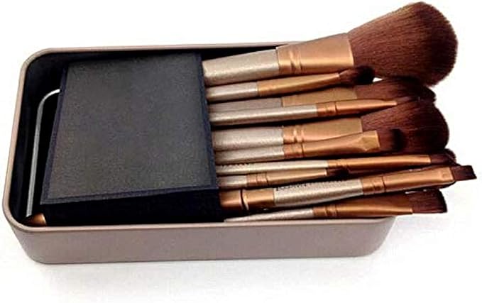 طقم فرش مكياج احترافي 12 قطعة بعلبة معدن